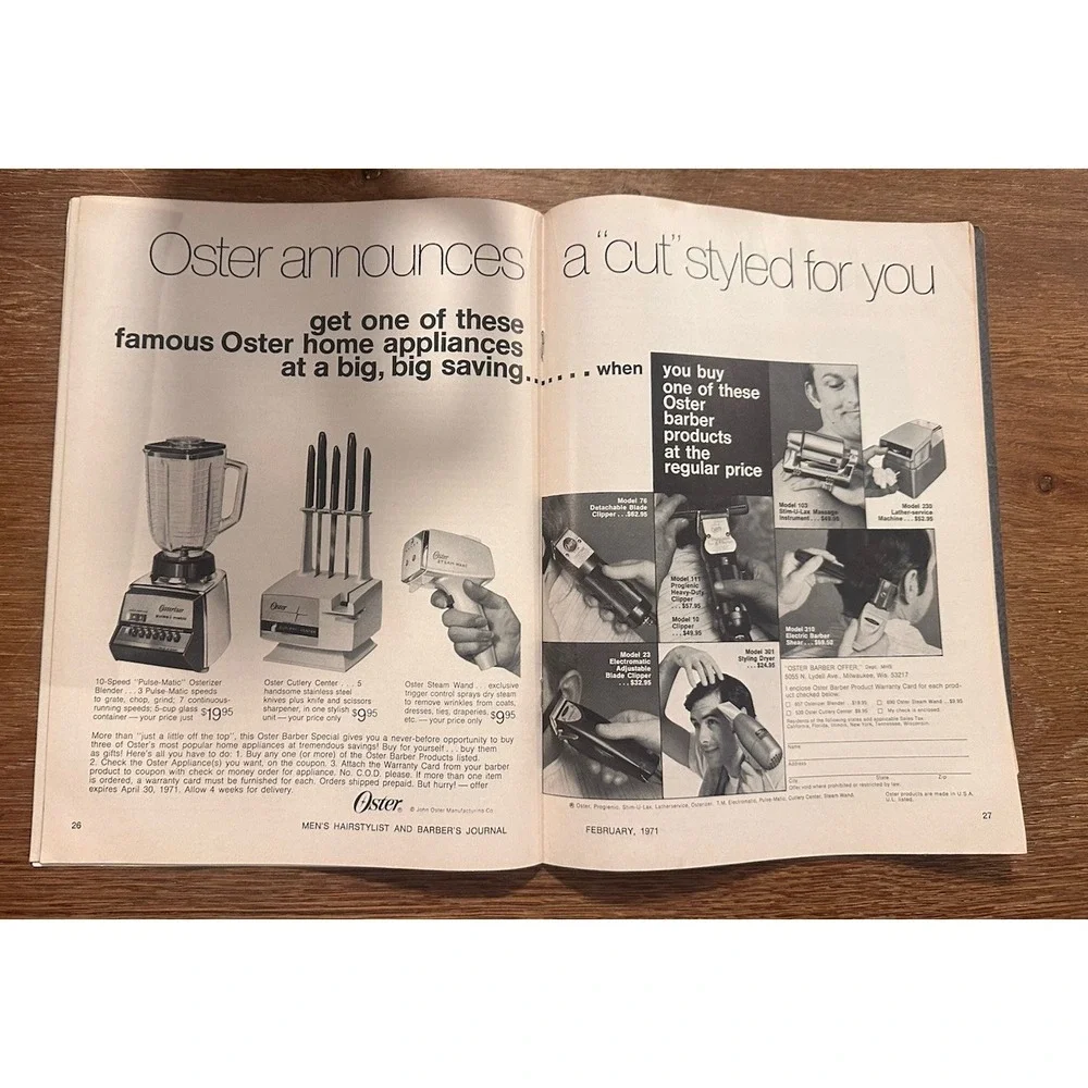 Vtg Mens Hairstylist Barber Ads Journal Magazine February 1971 Issue